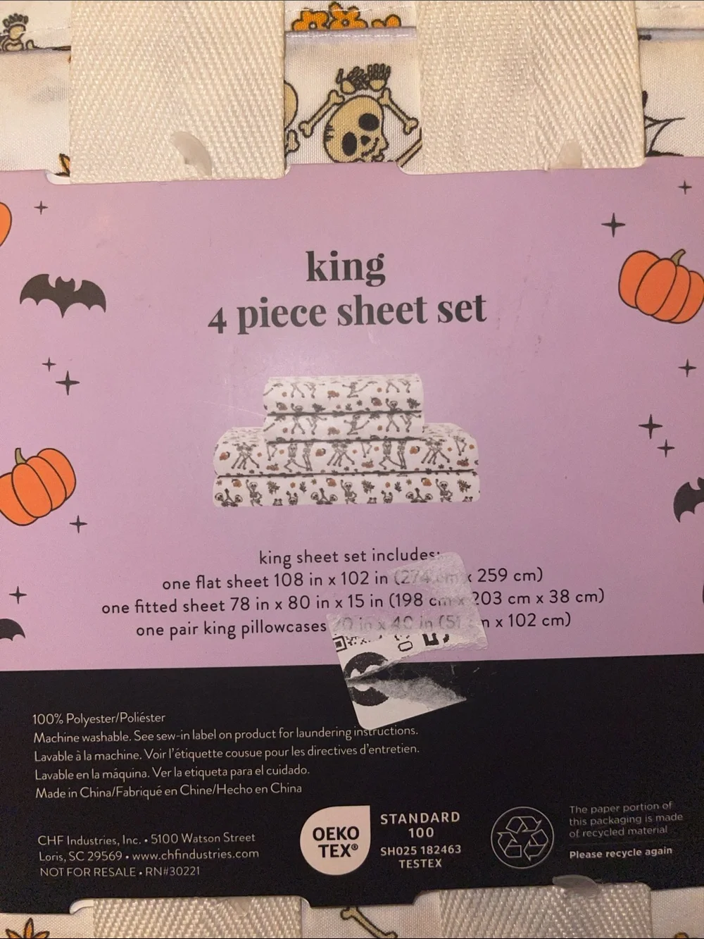 King 4-Piece Halloween Skeleton Sheet Set - Cream & Orange Floral Skulls